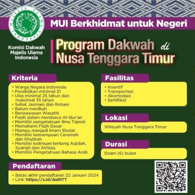 MUI Pusat Beri Peluang Da’i Muda Dakwah di NTT, Apa Saja Persyaratannya?