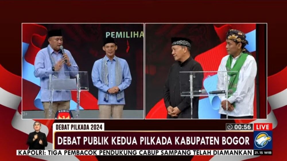 Debat Pilkada Kabupaten Bogor yang diikuti oleh dua pasangan calon, yaitu: Paslon 01: Rudy - Susmanto - Jaro Ade, dan Paslon 02: Bayu Syahjohan - Musyafaur Rahman. 